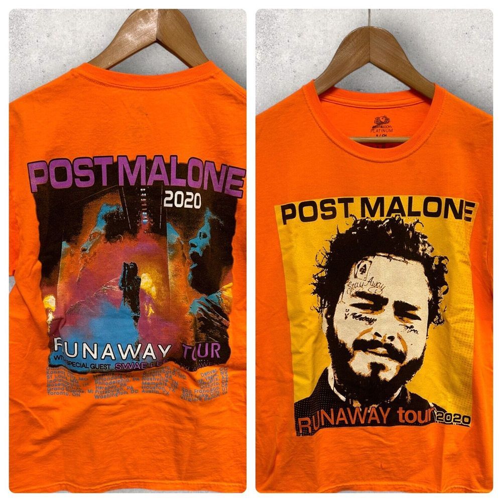 Post Malone Runaway Tour 2020‎ Double Sided Graphic T Shirt Orange Size Small